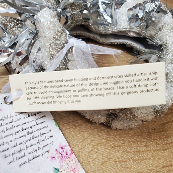 Handcrafted in India Beaded Bag TJMaxx Viral TikTok RARE White Silver Gray - Picture 14 of 16